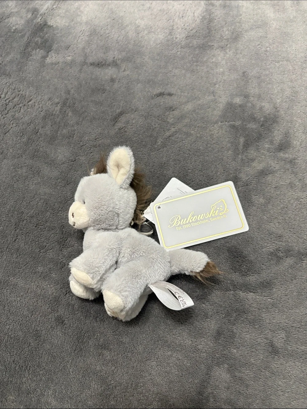 Gray Plush Donkey Keychain - Soft Mini Toy